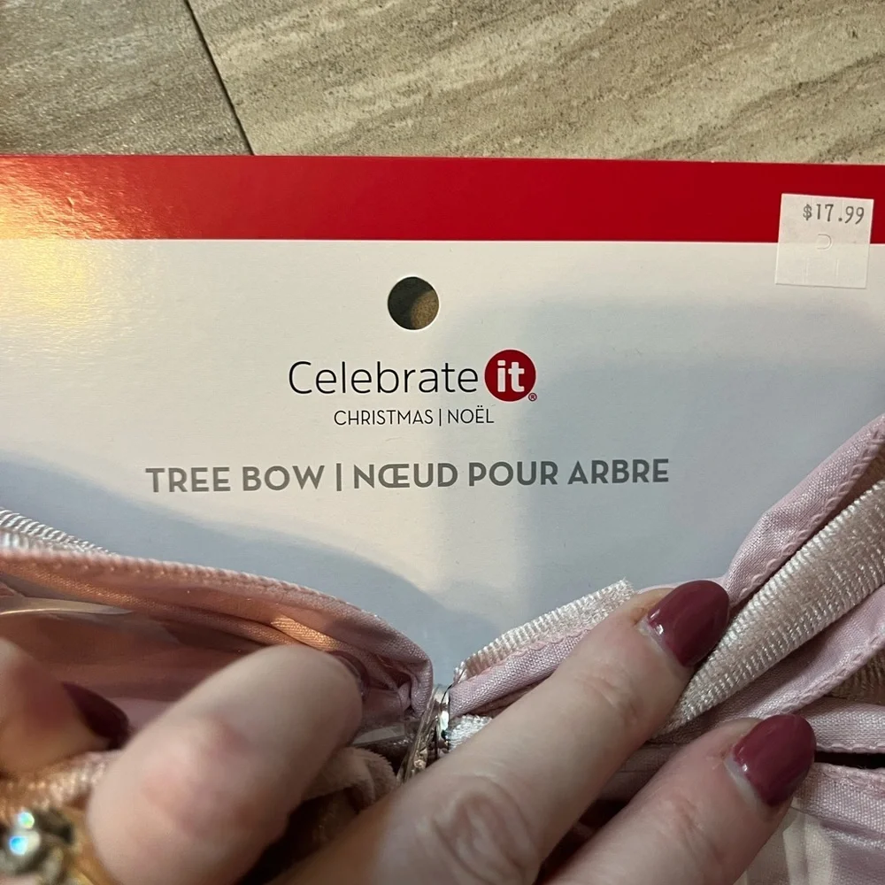 Set Lot 4 NWT CELEBRATE IT Large Blush Pink Velvet Wire Tree Bow CHRISTMAS Decor